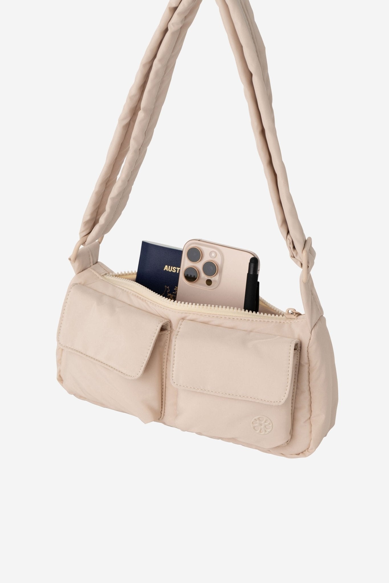 Kai Puffer Cargo Crossbody Bag - Bag - Renkon - Renkon - Enoki Beige - Side Styled