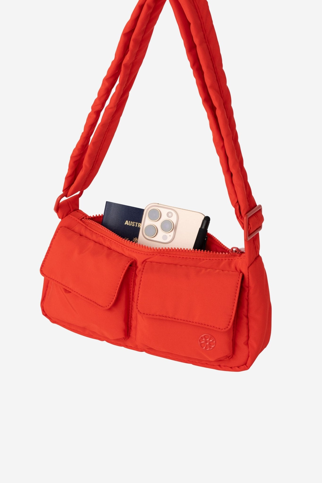 Kai Puffer Cargo Crossbody Bag - Bag - Renkon - Renkon - Scarlet Red - Side Styled